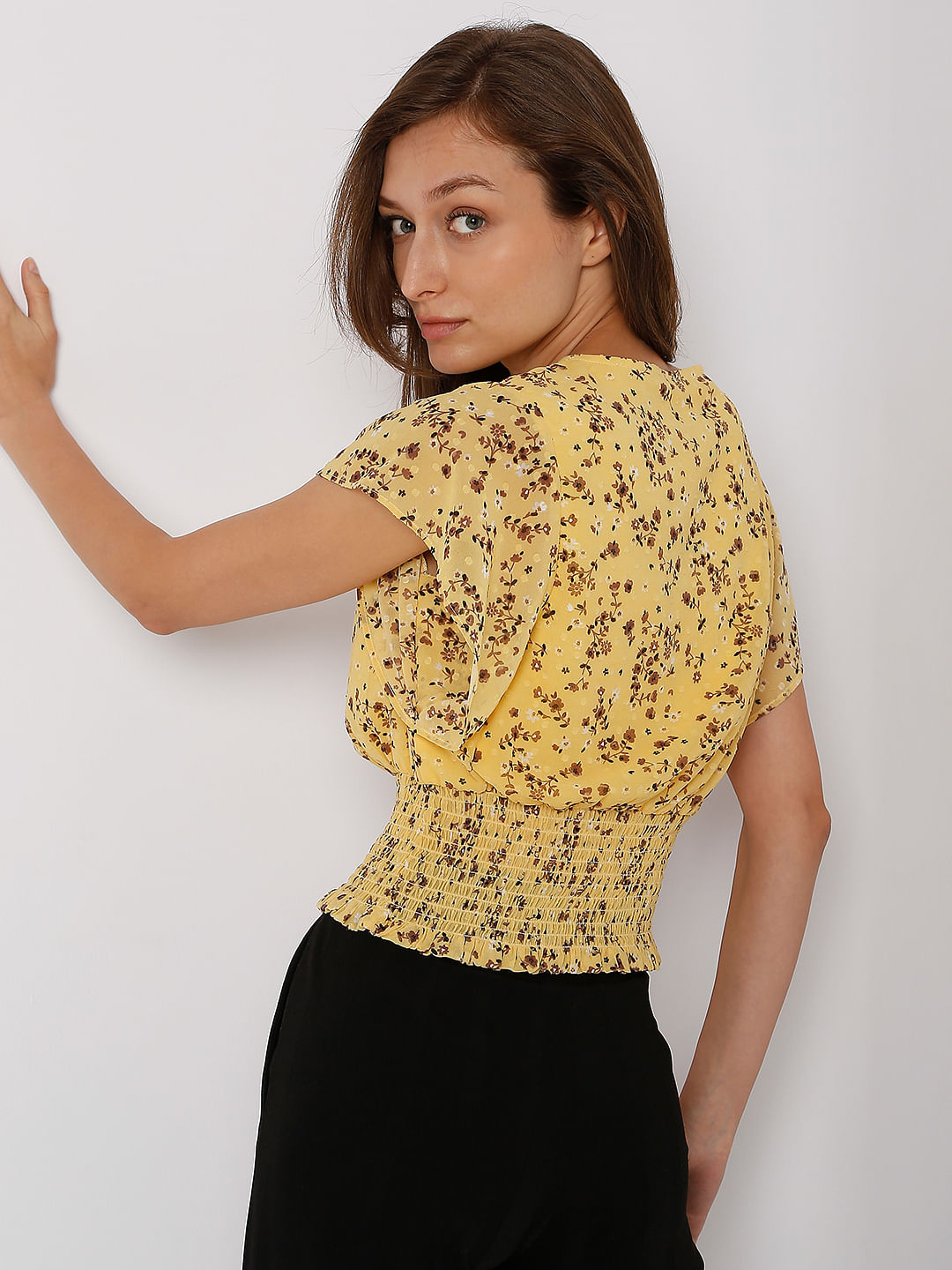 Yellow Floral Smocked Top