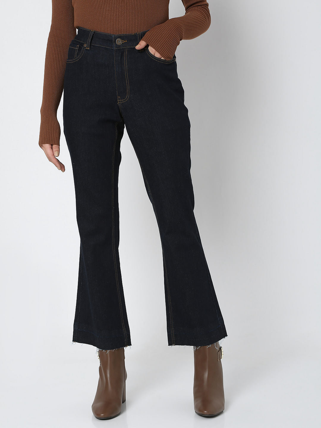 Dark Blue Mid Rise Petra Bootcut Jeans