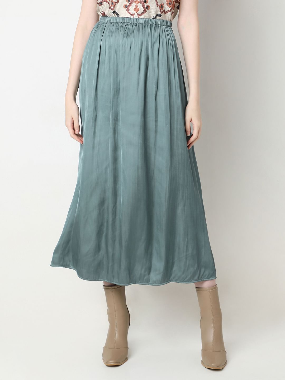 Green High Rise Plisse Skirt