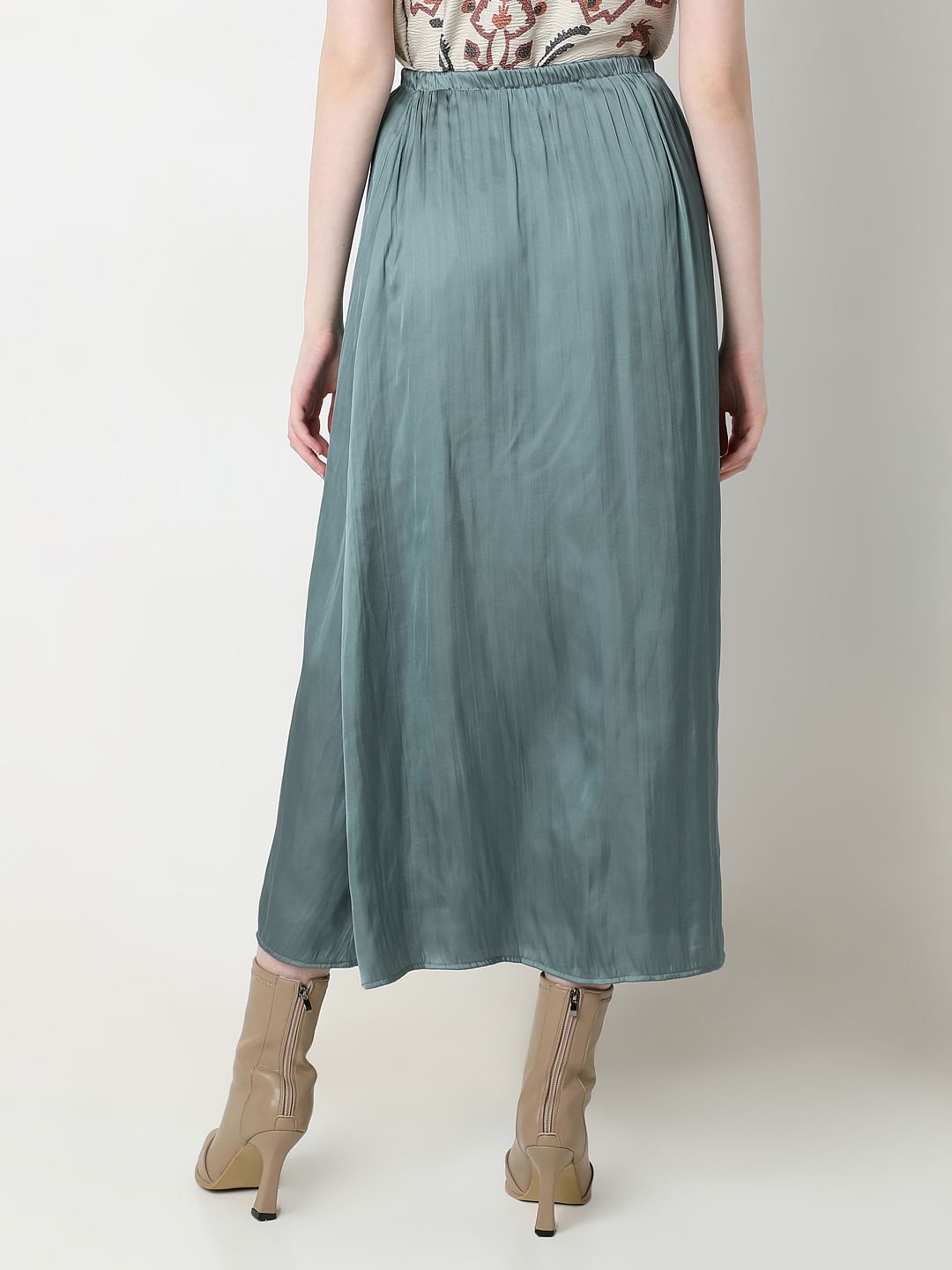 Green High Rise Plisse Skirt