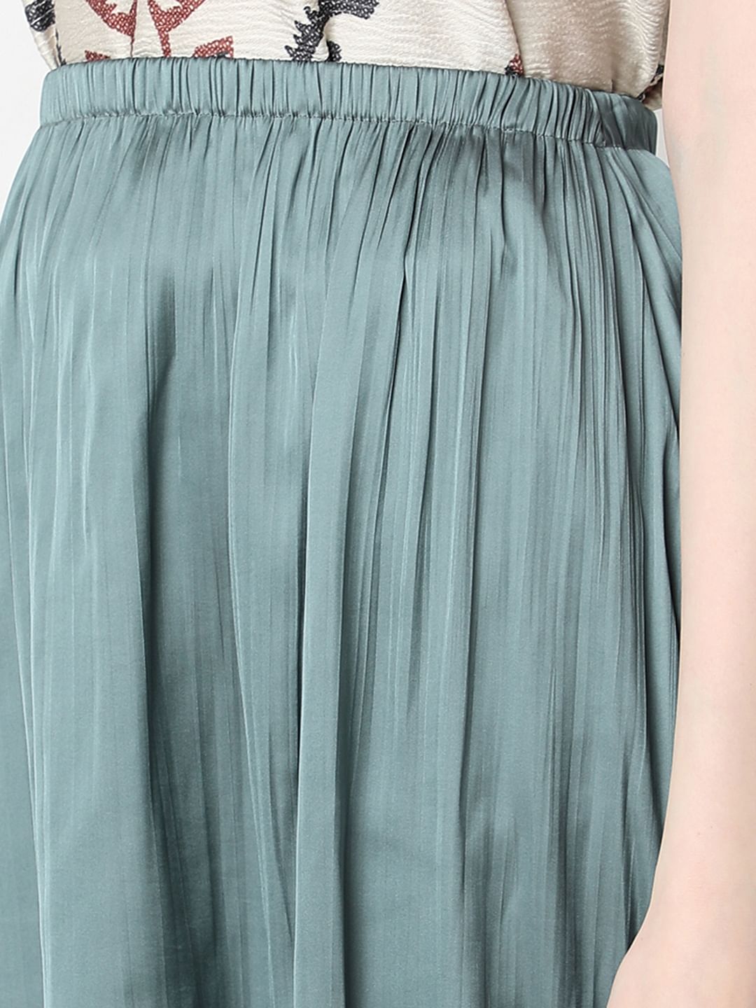 Green High Rise Plisse Skirt