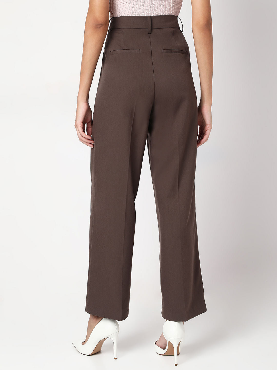 Brown Mid Rise Wide Leg Dad Pants