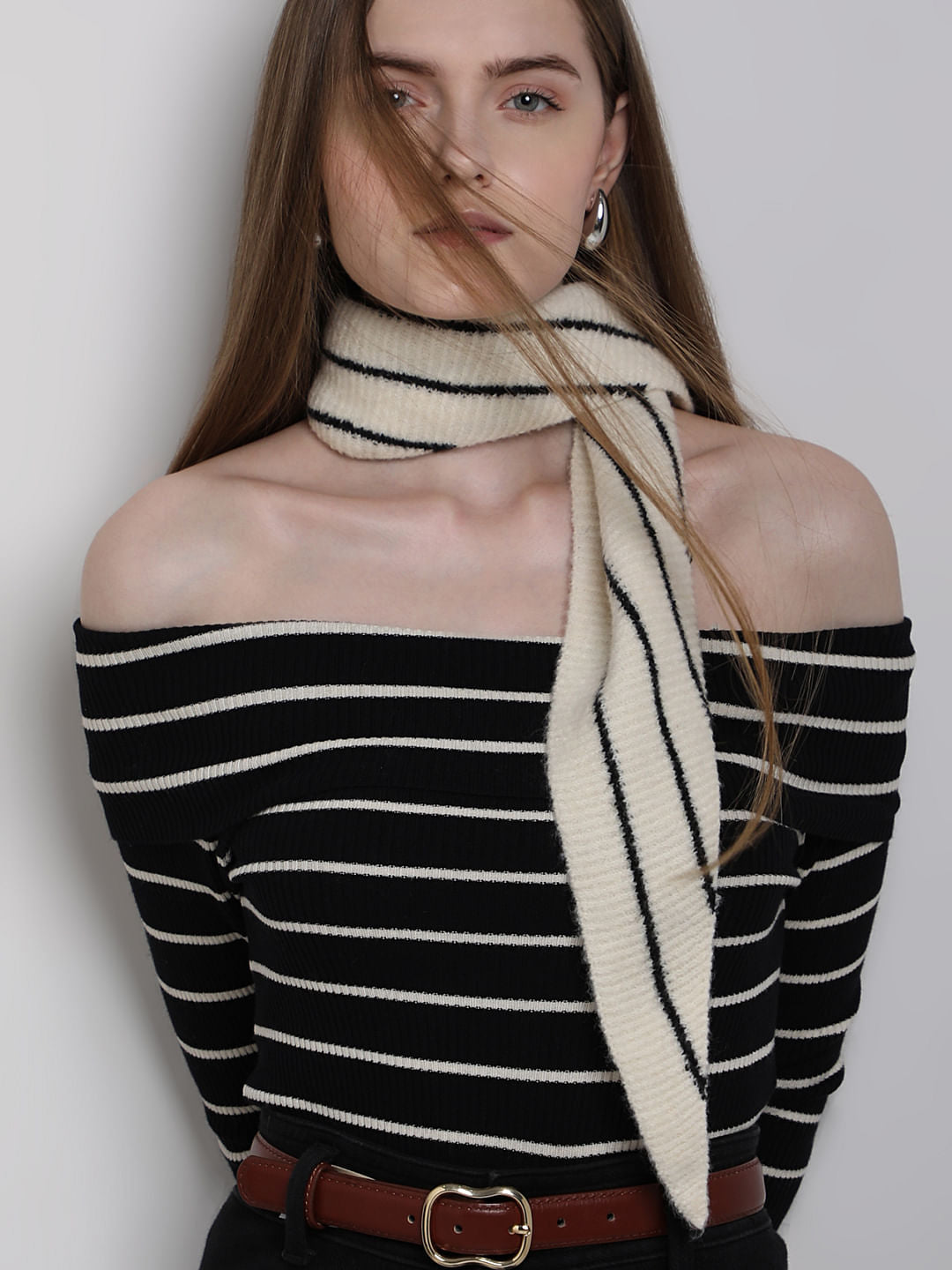 White And Black Striped Scarf