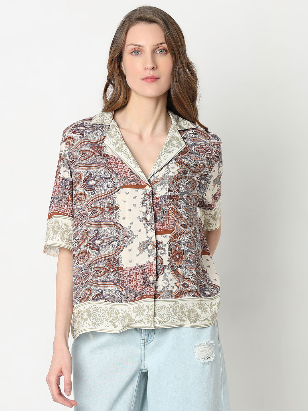 Brown Paisley Printed Shirt