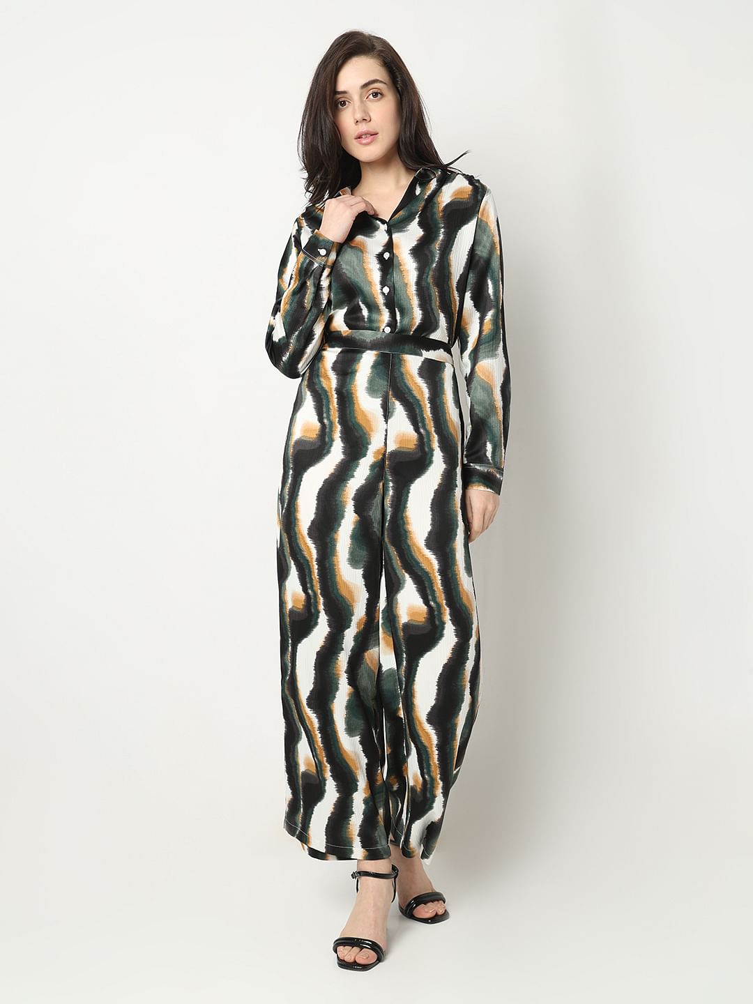 White Mid Rise Printed Pants