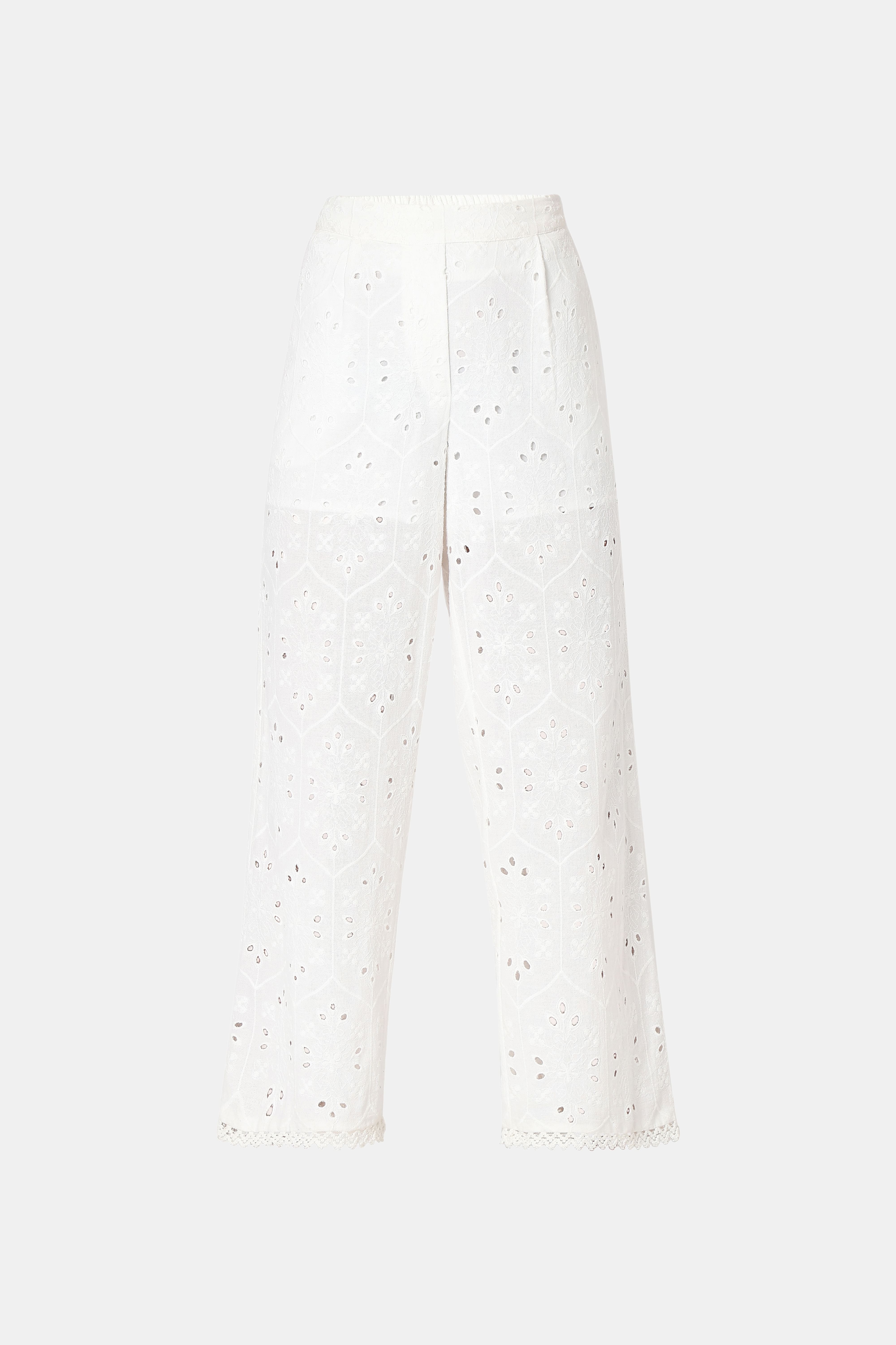 White Schiffli Co-Ord Set Pants