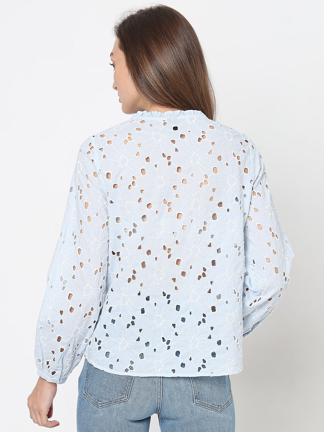 Light Blue Floral Cut-Out Top