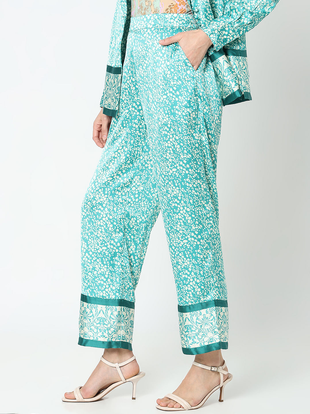 Teal Satin Co-Ord Set Pants