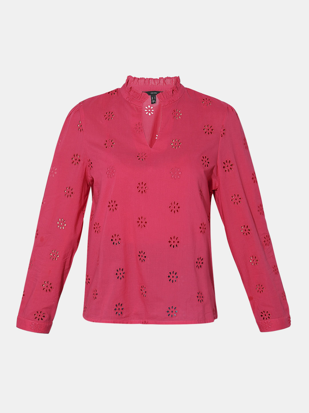 Red Schiffli Full Sleeves Top