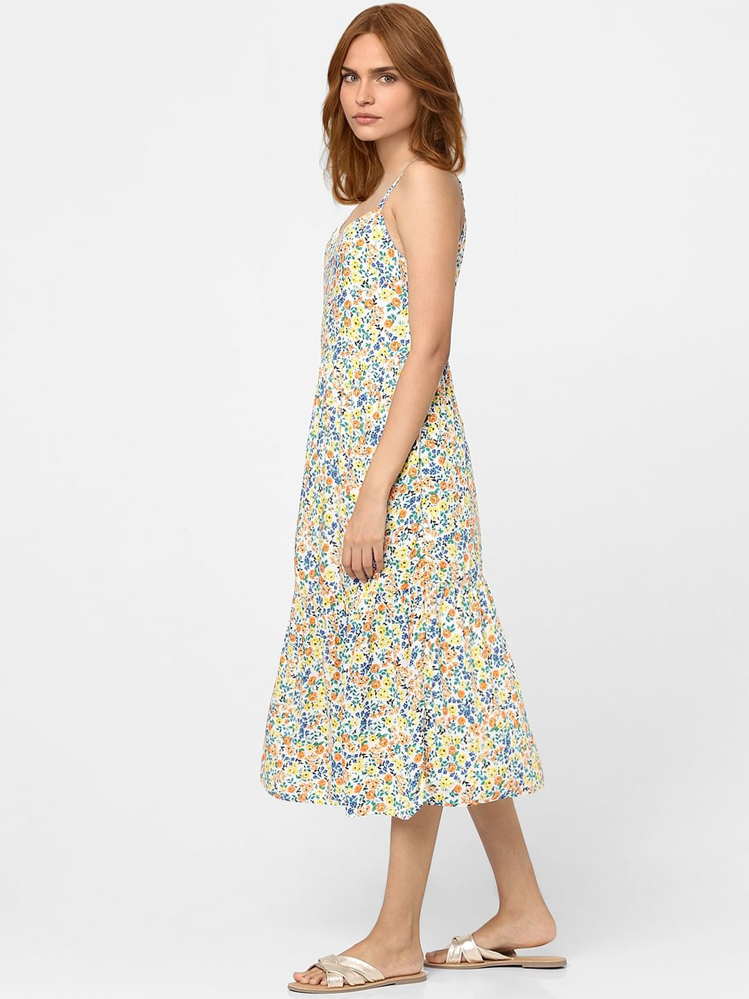 White Floral Midi Dress