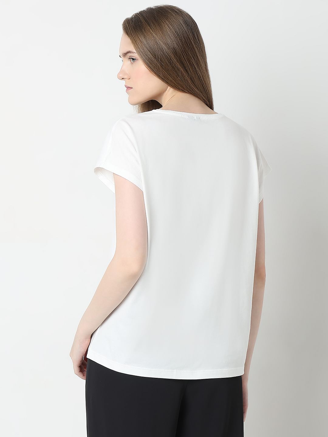 White Graphic Print Cotton Top