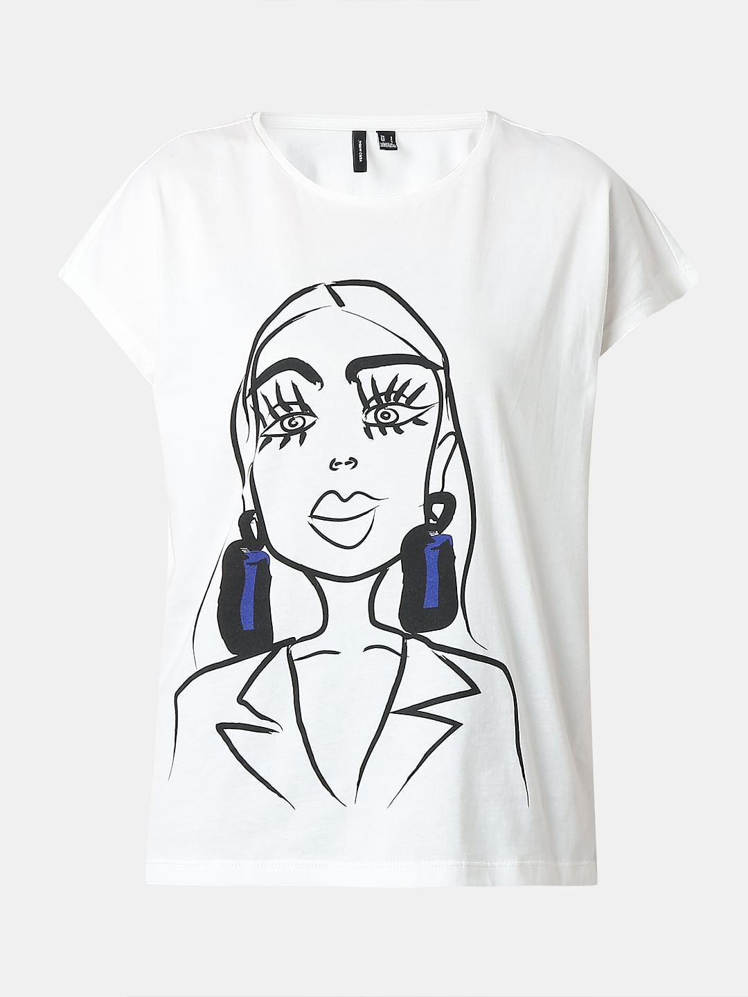 White Graphic Print Cotton Top