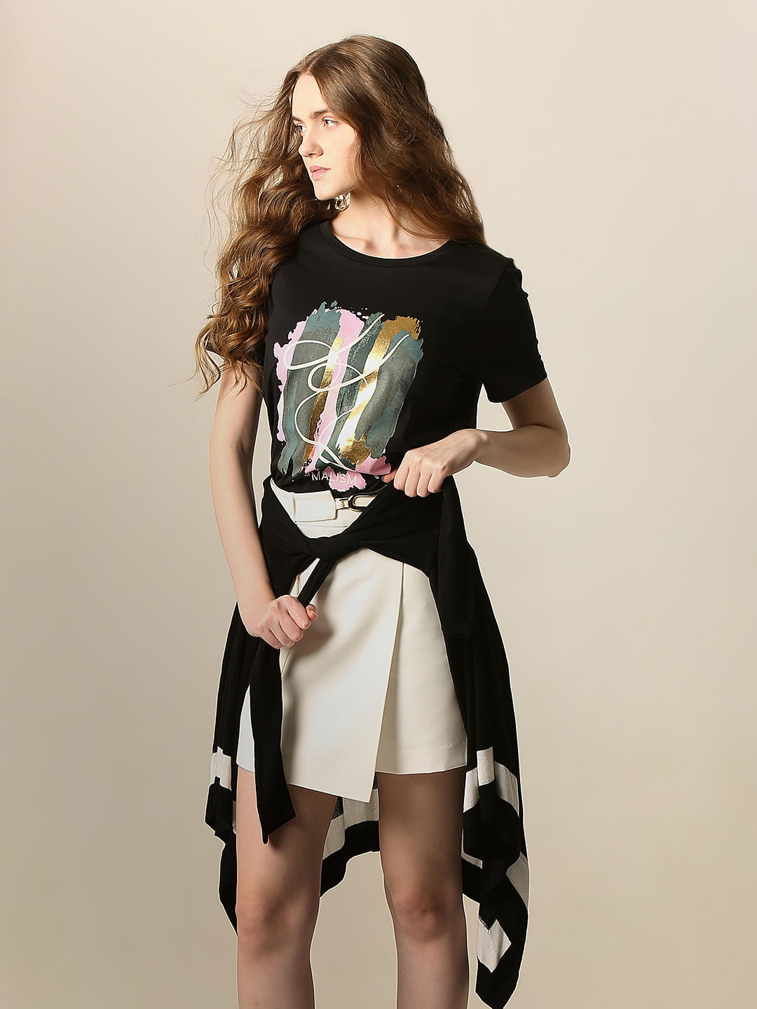 Black Printed Cotton T-Shirt