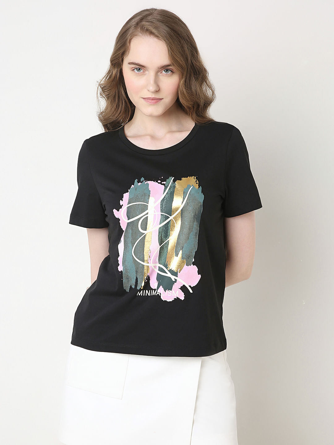 Black Printed Cotton T-Shirt