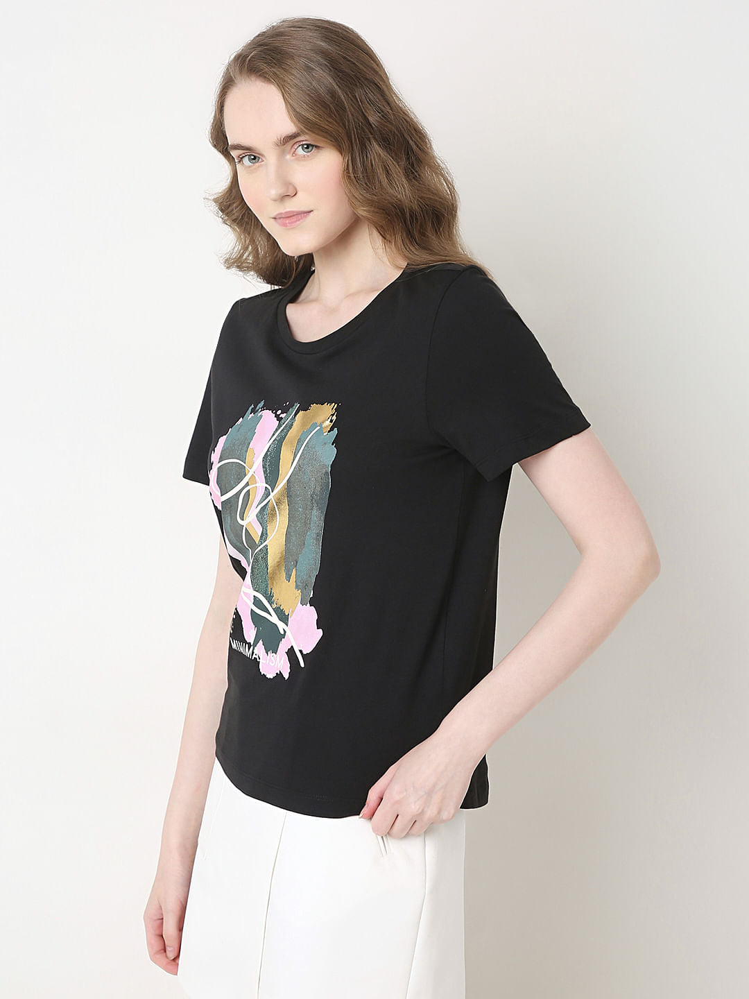 Black Printed Cotton T-Shirt