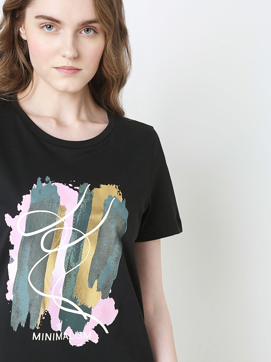 Black Printed Cotton T-Shirt