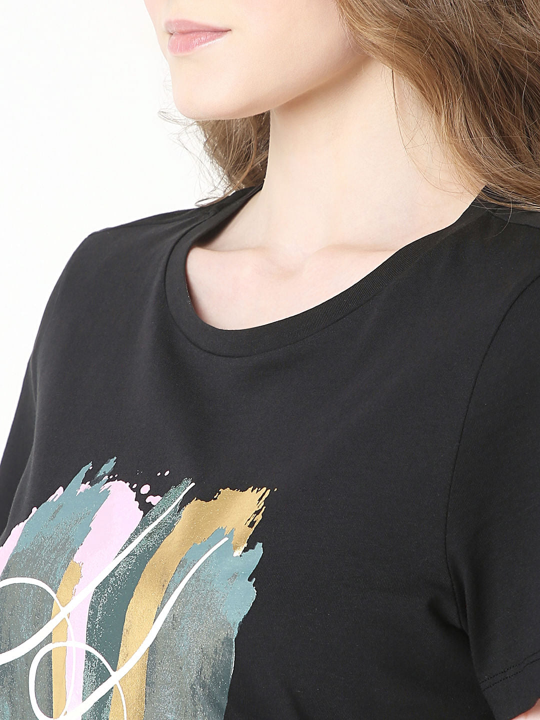 Black Printed Cotton T-Shirt