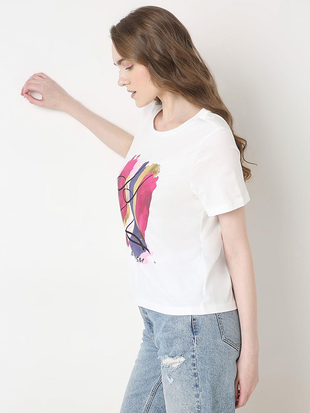 White Printed Cotton T-Shirt