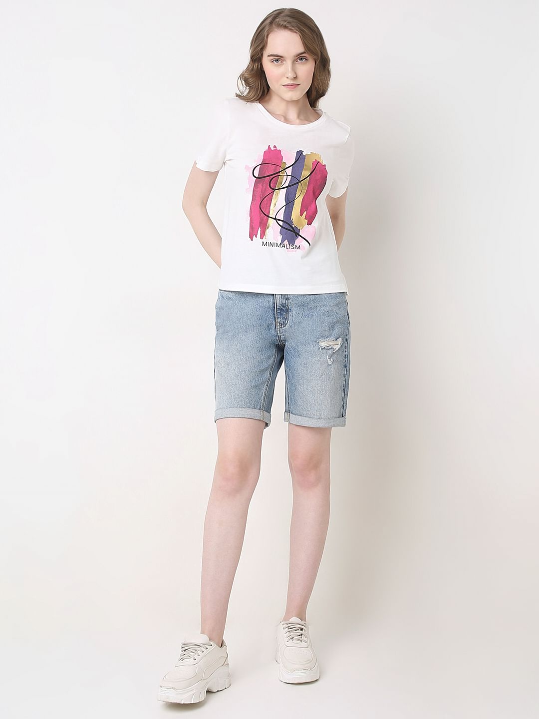 White Printed Cotton T-Shirt