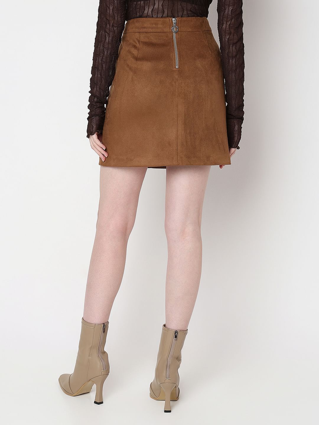 Brown Faux Suede Short Skirt