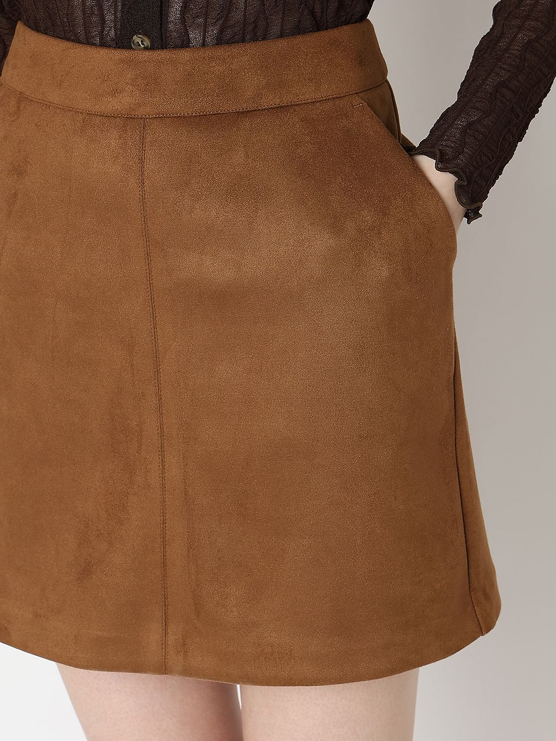 Brown Faux Suede Short Skirt