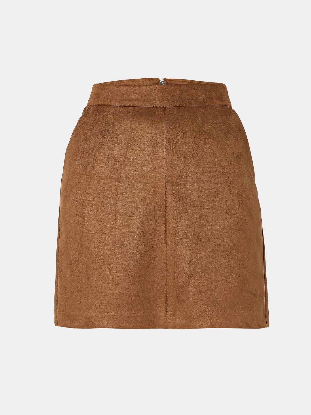 Brown Faux Suede Short Skirt