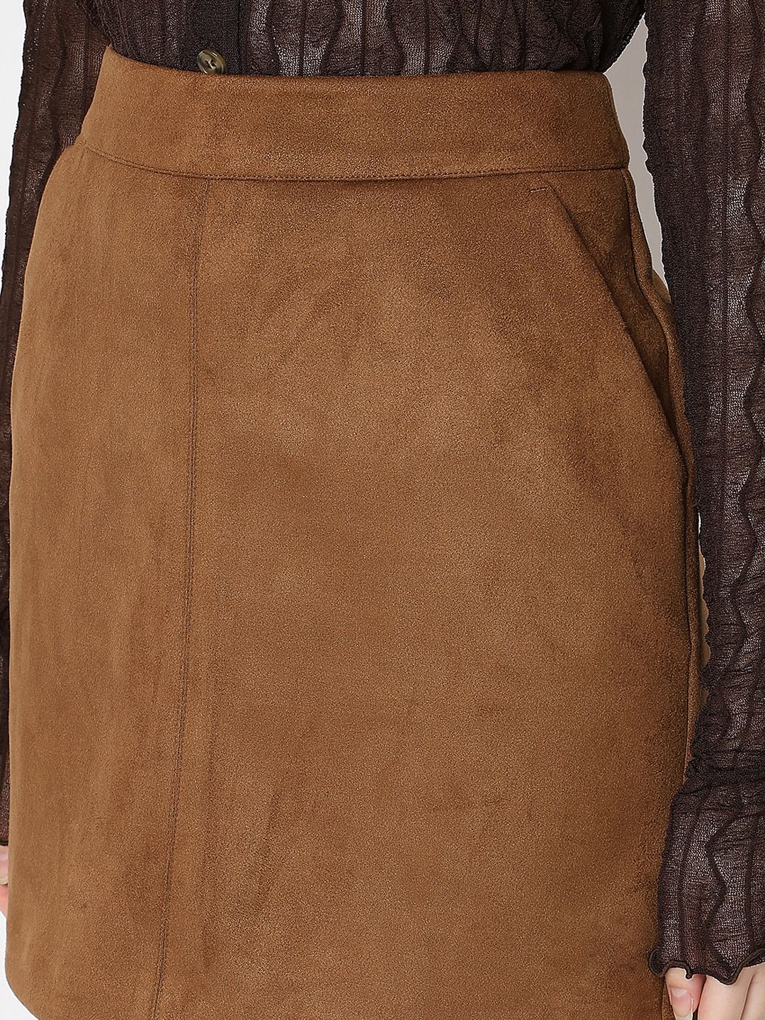 Brown Faux Suede Short Skirt