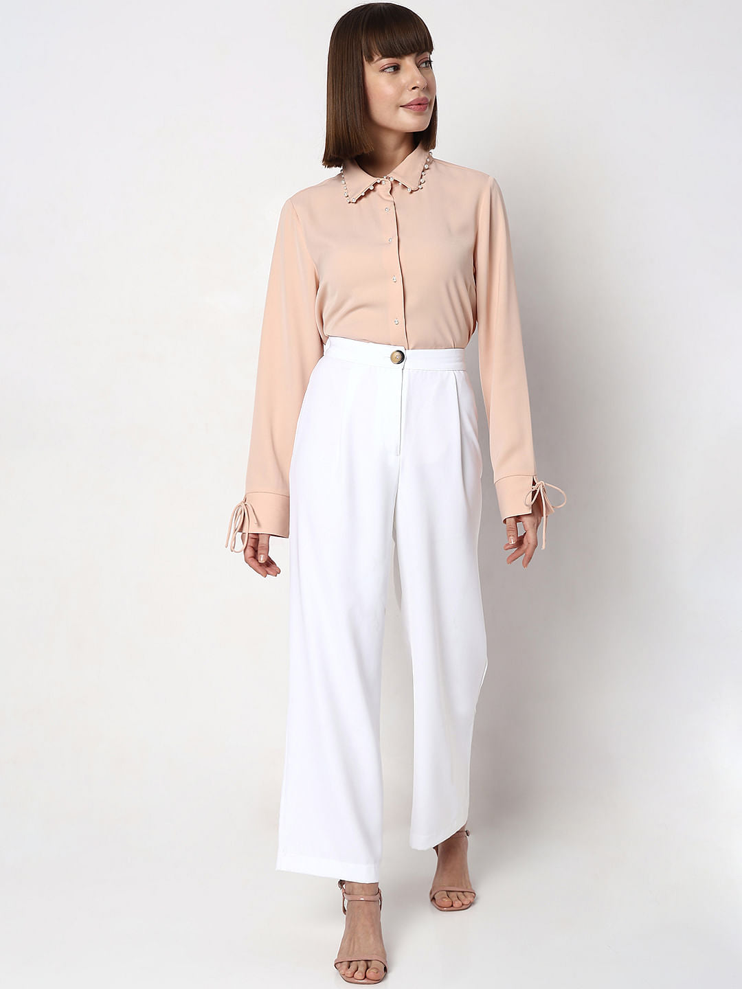 White High Rise Wide Leg Pants