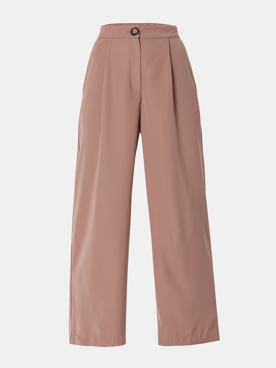 Beige High Rise Wide Leg Pants
