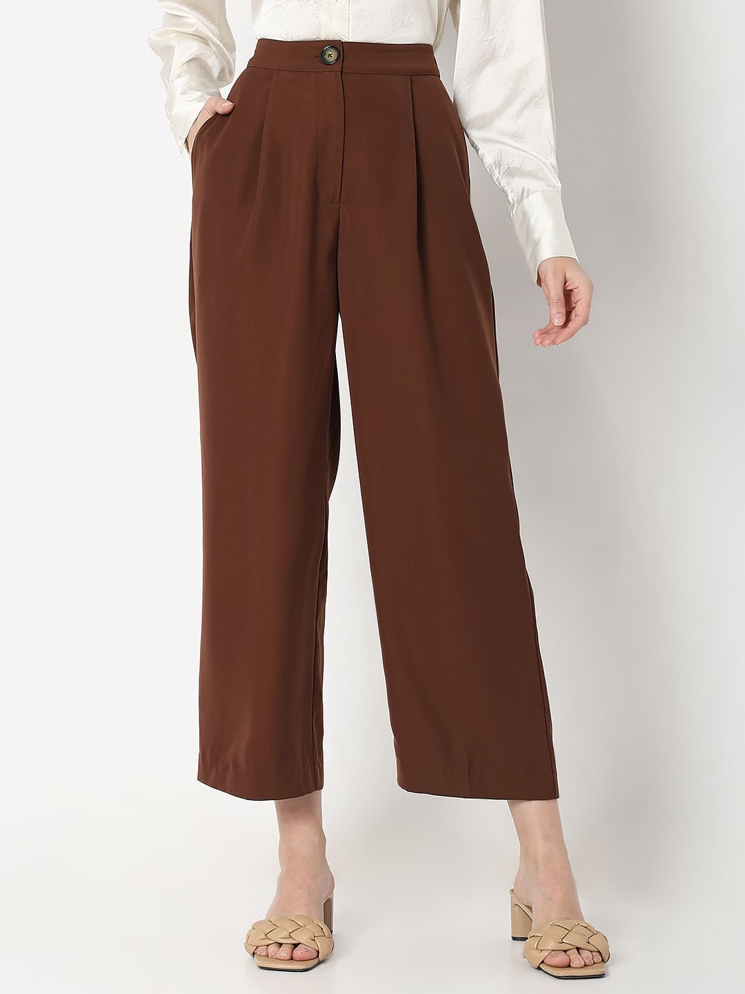 Dark Brown High Rise Wide Leg Pants
