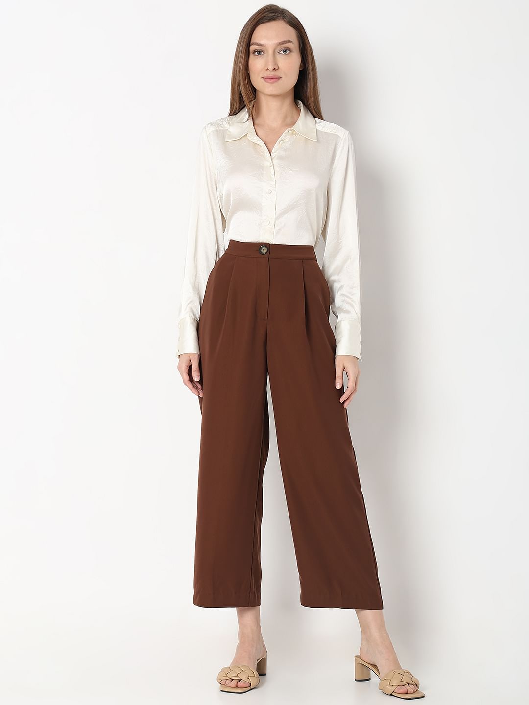 Dark Brown High Rise Wide Leg Pants
