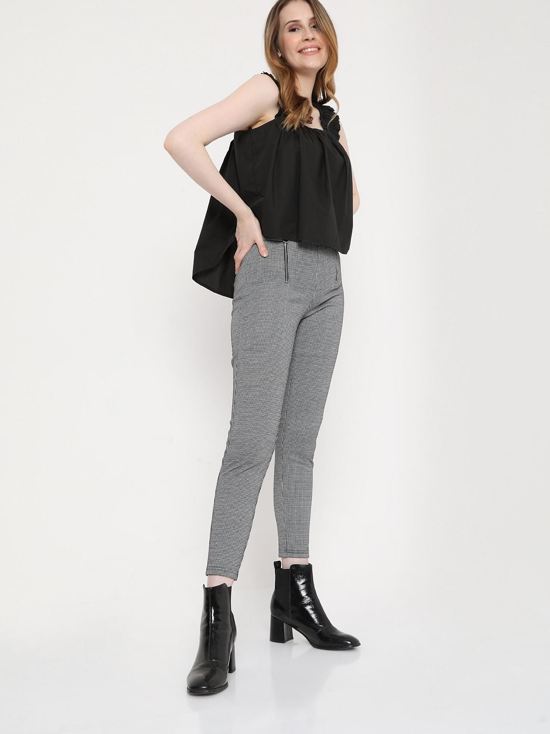 Black High Rise Houndstooth Jeggings