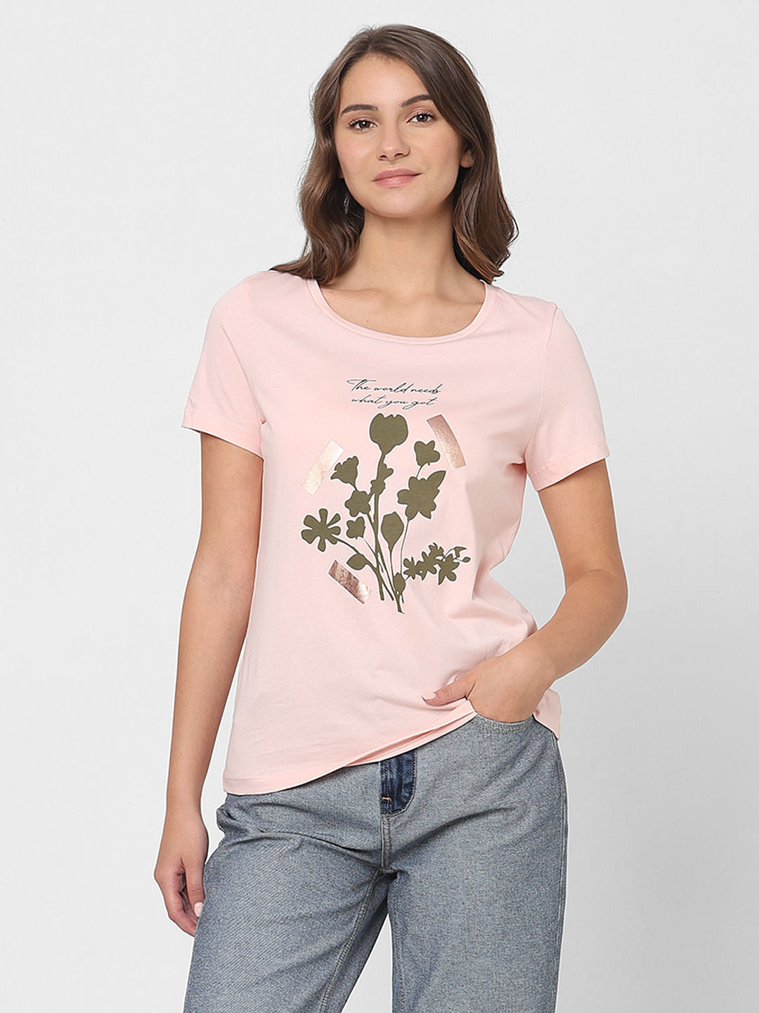 Pink Chest Print T-Shirt