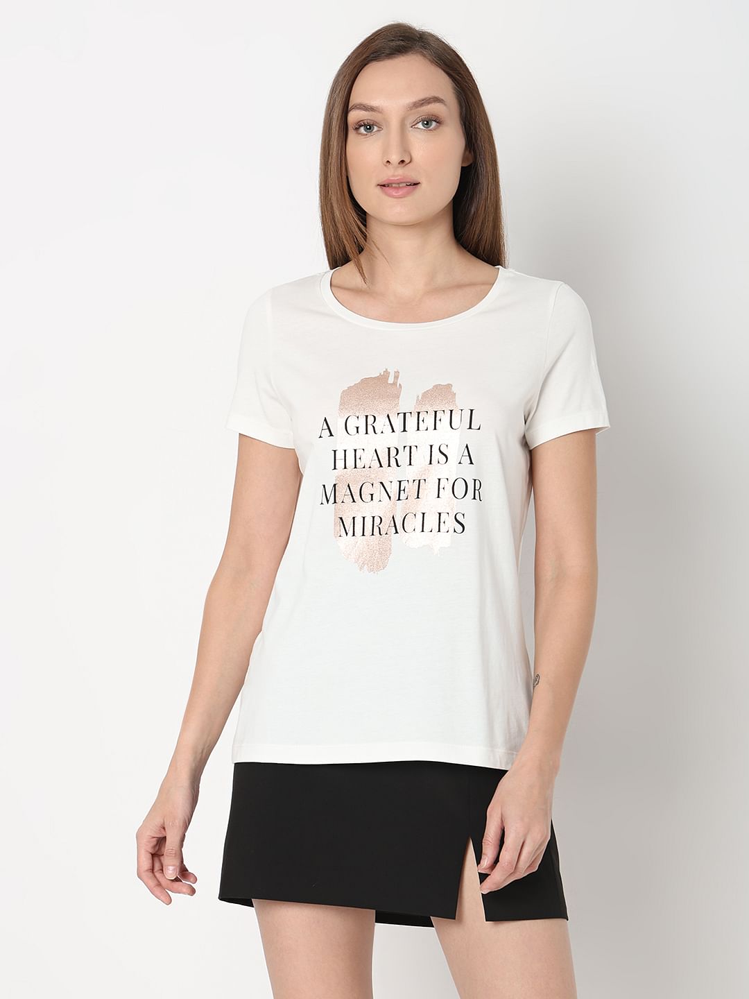 White Text Print T-Shirt