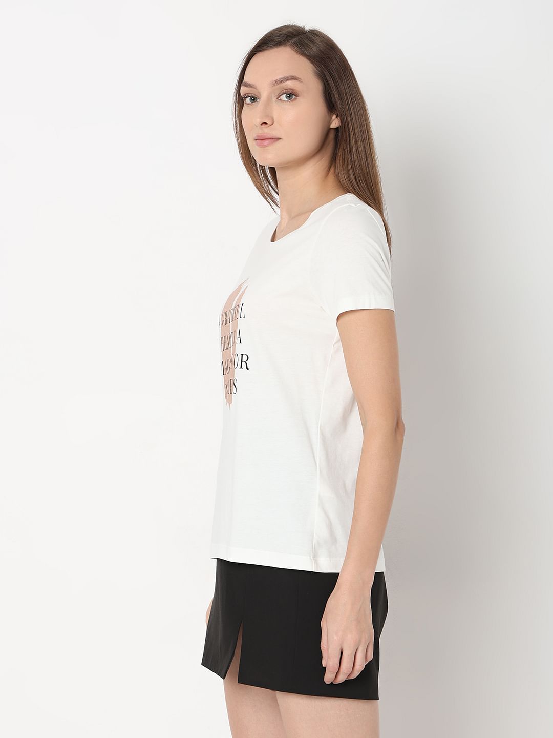 White Text Print T-Shirt