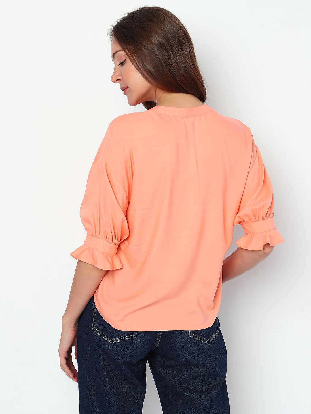 Peach Puff Sleeves Top