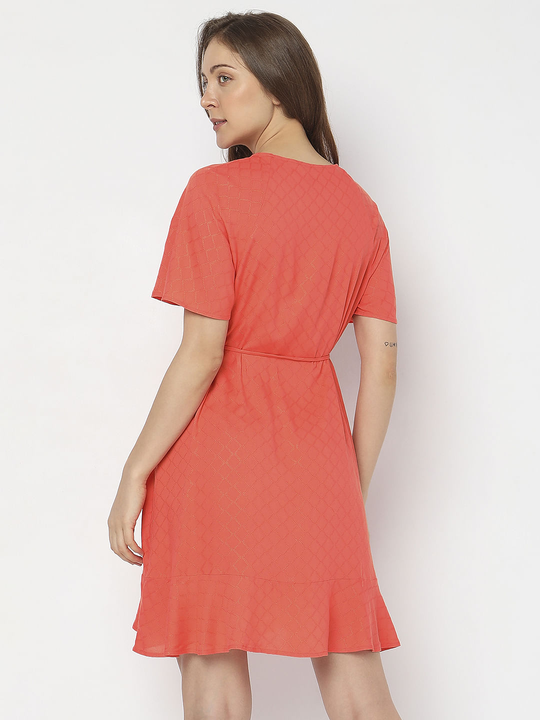 Orange Textured Flared Dress