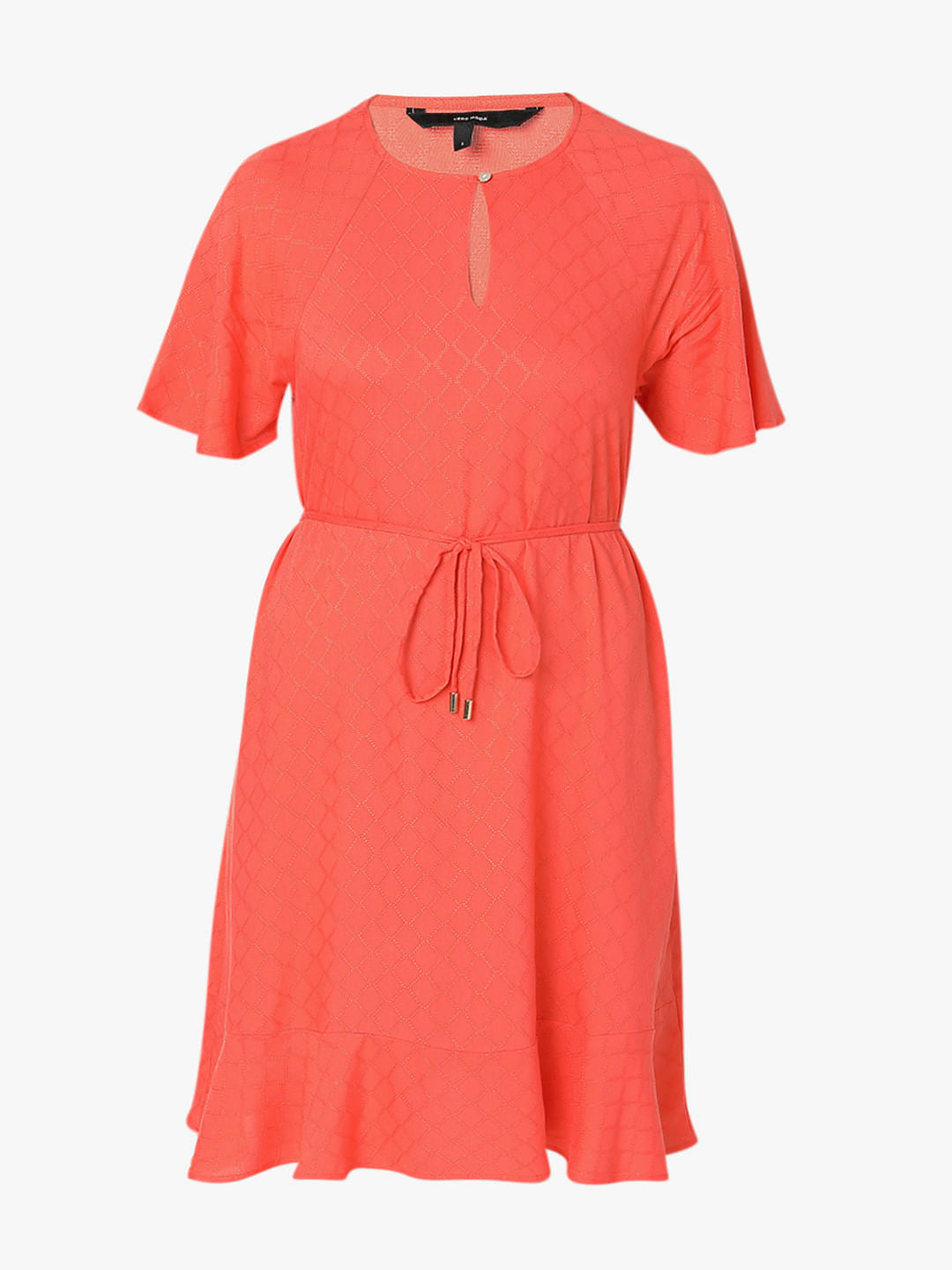 Orange Textured Flared Dress