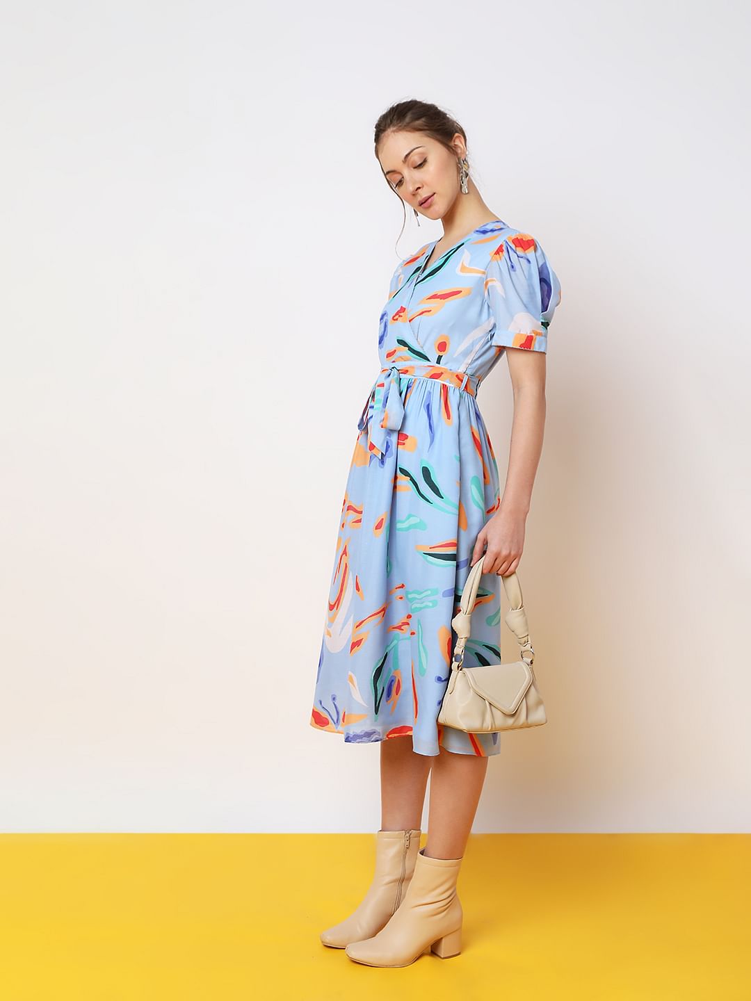 Blue Abstract Print Mini Dress