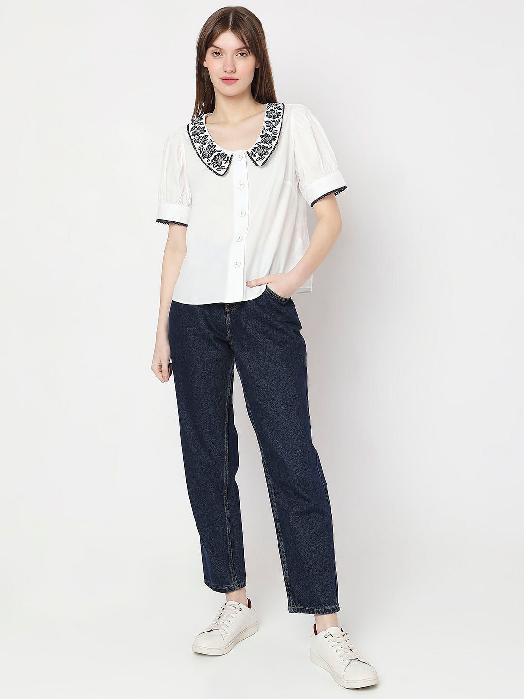 White Embroidered Detail Top