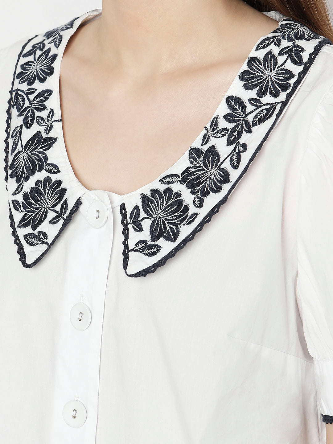 White Embroidered Detail Top