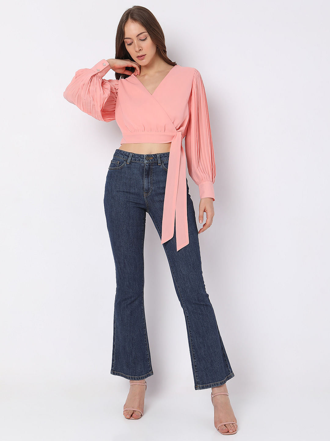 Pink Wrap Detail Crop Top