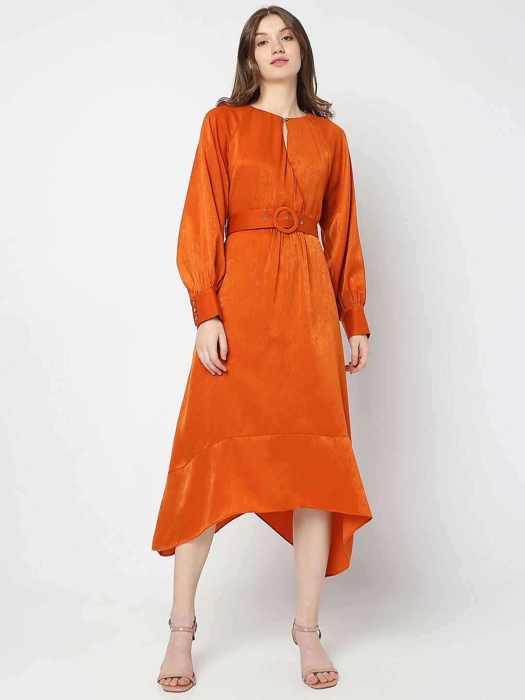 Orange Asymmetric Midi Dress