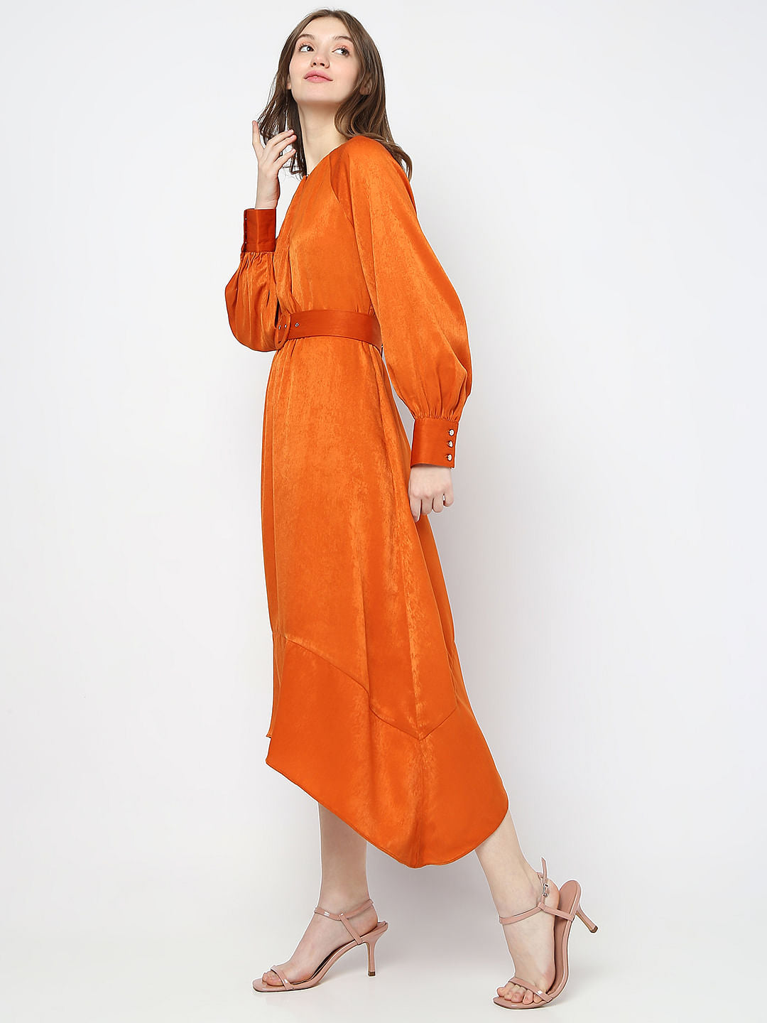 Orange Asymmetric Midi Dress