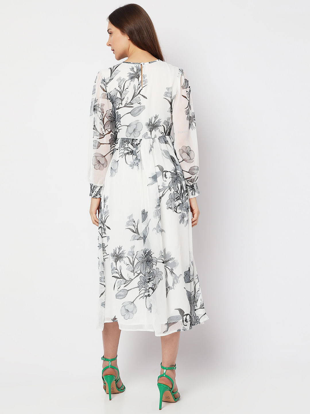White Floral Midi Dress