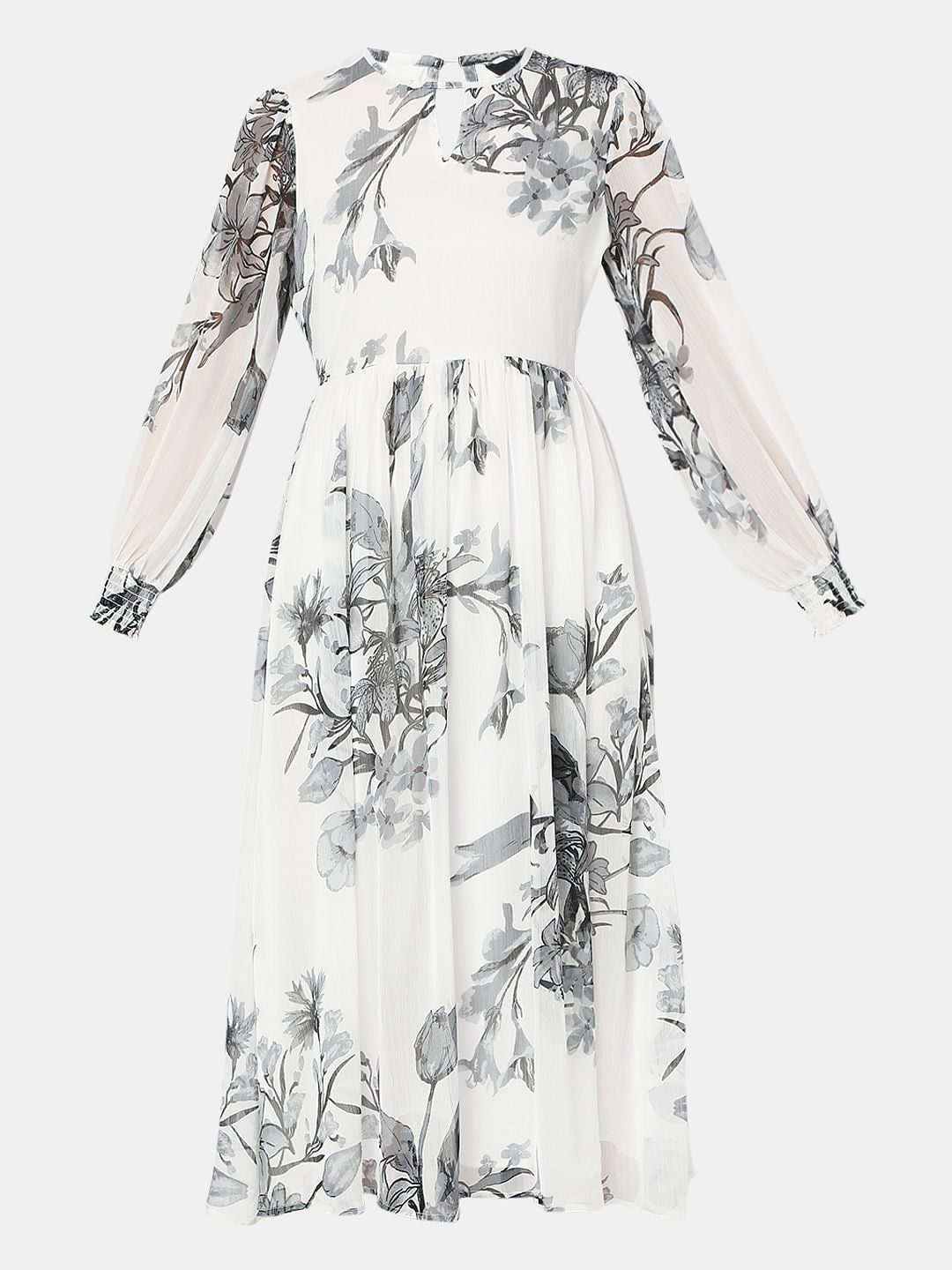 White Floral Midi Dress