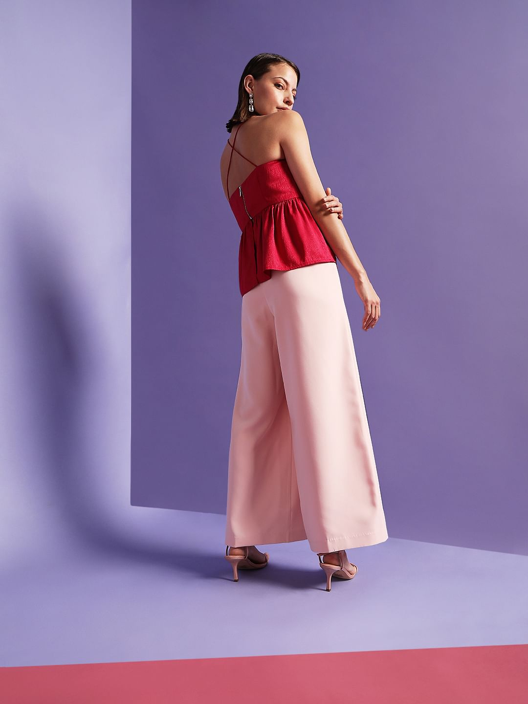 Marquee Dark Pink Jacquard Peplum Top