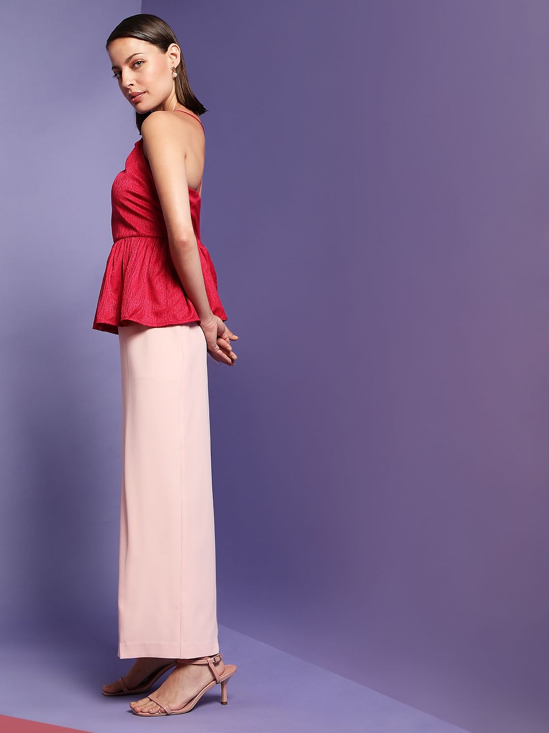 Marquee Dark Pink Jacquard Peplum Top