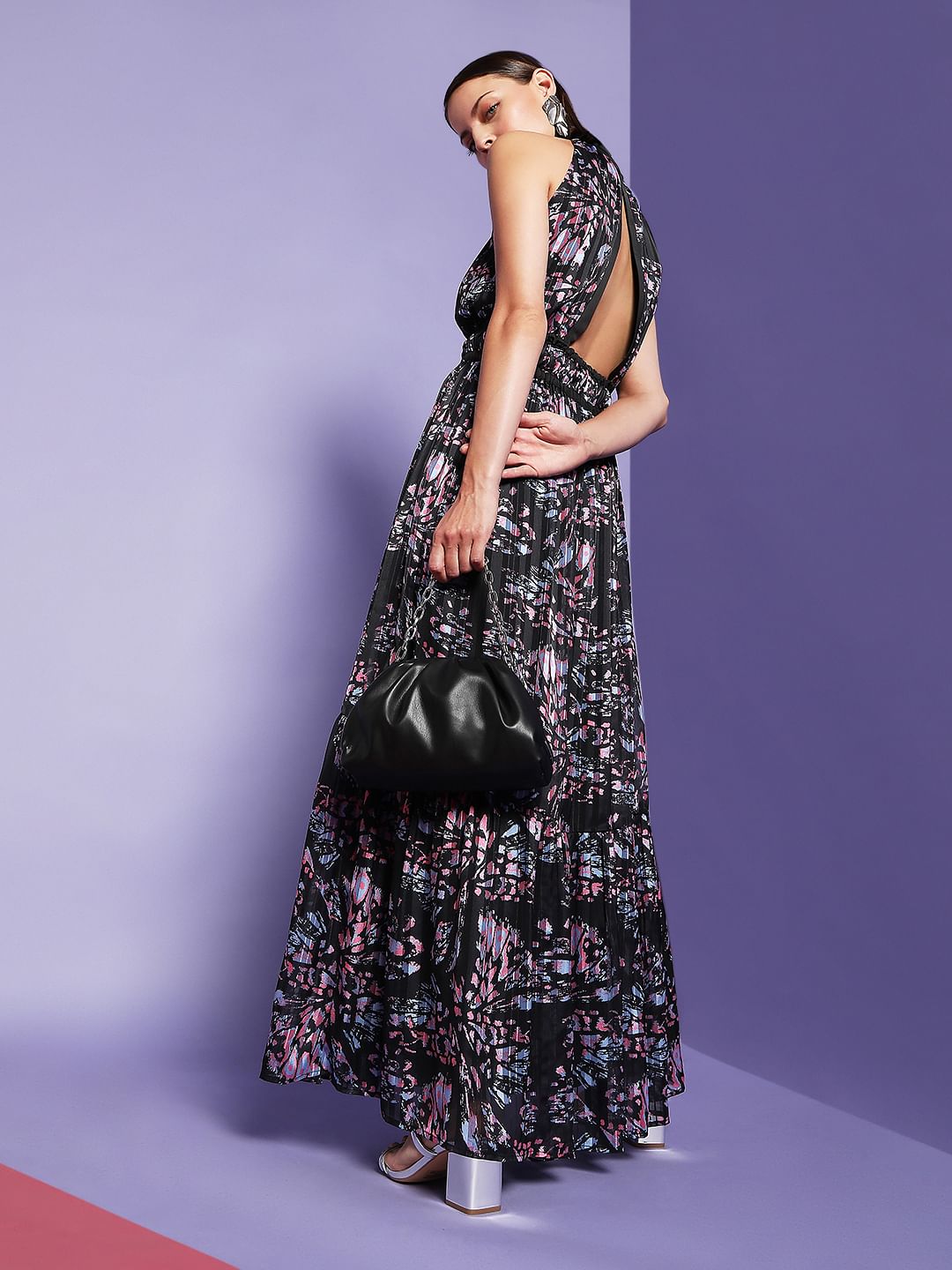 Marquee Black Pleated Maxi Dress