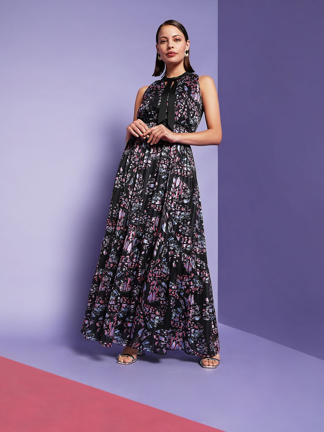 Marquee Black Pleated Maxi Dress